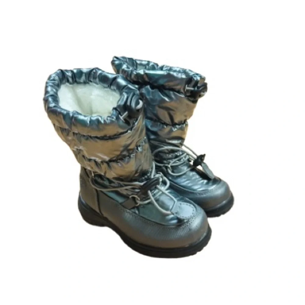 Totes Silver Metallic Waterproof Fleece Lined Toggle Closure Snow Winter Boots 8